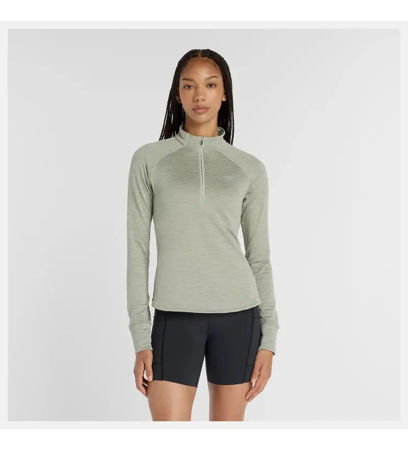 New Balance per donna. WT43200 Maglietta verde Athletics Heat Grid con mezza zip, Sportivo, Multisport, Poliestere, Manica lunga