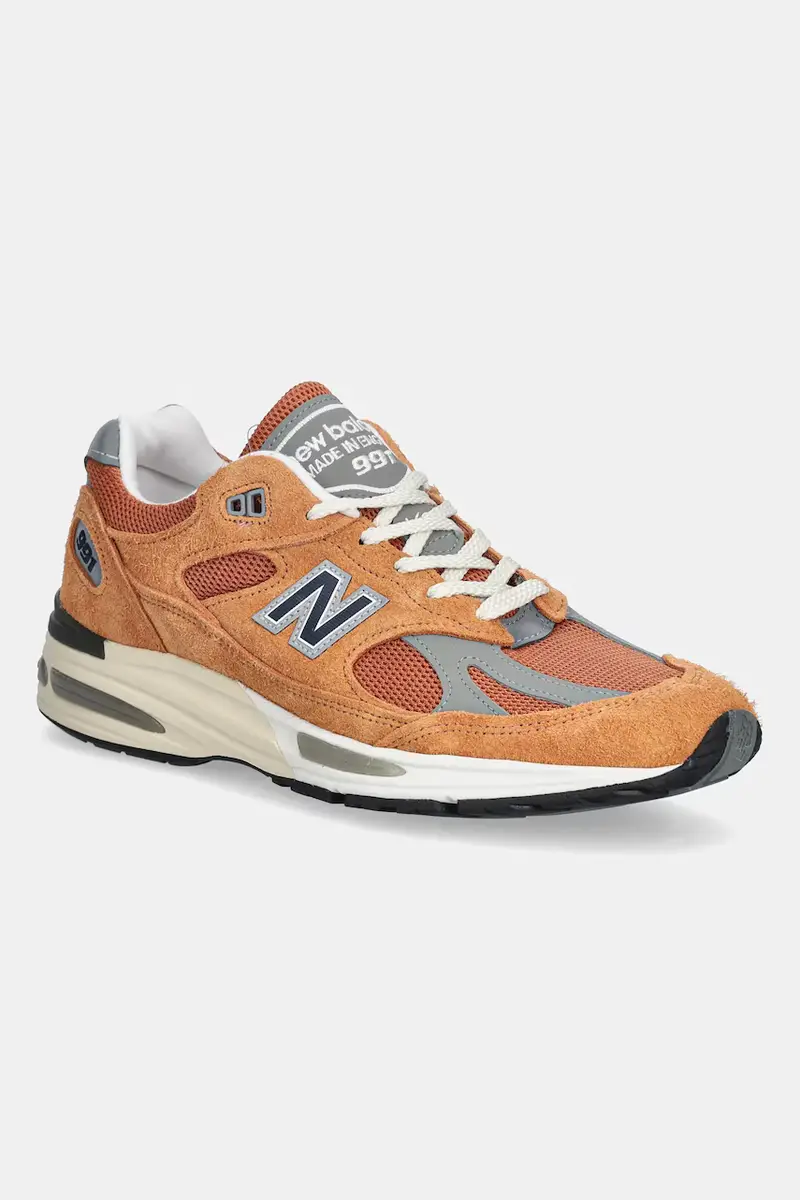 New Balance sneakers in camoscio U991OV2 uomo colore arancione Made in UK U991OV2