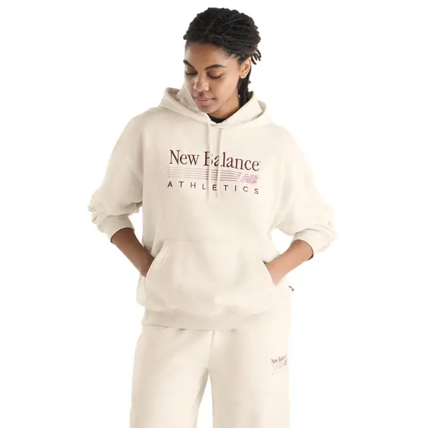 New Balance Terry Donna - Felpe con cappuccio Beige - di cotone