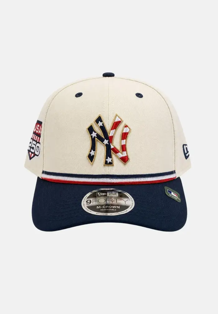 new era cappello con visiera New York Yankees MLB USA 250 9FORTY M-Crown Bright Blue blu beige da uomo e donna