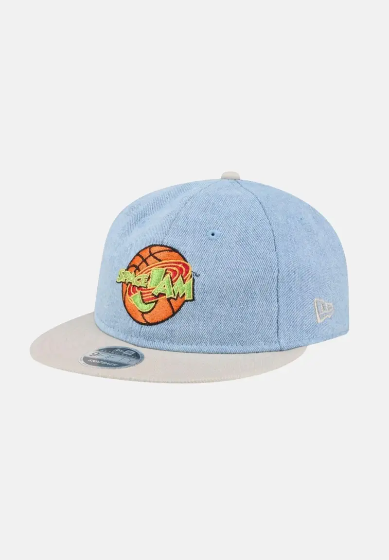 new era Cappello con visiera Space Jam Denim Retro Crown 9 FIFTY Snapback in denim chiaro per uomo e donna