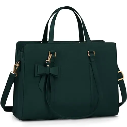 NEWHEY Borsa Università Donna in Pelle PU Grande Tote Bag per Lavoro e Porta PC 15.6 Pollici a Spalla e Tracolla Verde