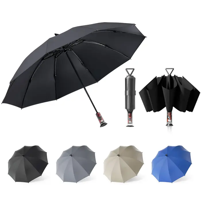 Pieghevole Inverso Pieghevole Automatico 10 Vento Stagione Piovosa Pioggia Forte Acqua Per Giorni Soleggiati e Piovosi Ombrello, Ombrello, Unisex, Monotocco nero