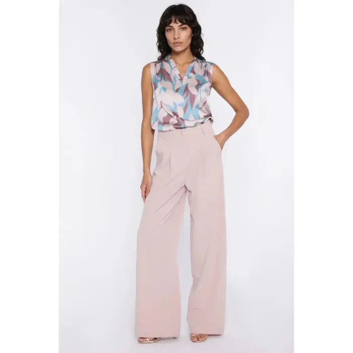 Nife Pantalone a gamba larga e pieghe donna Beige