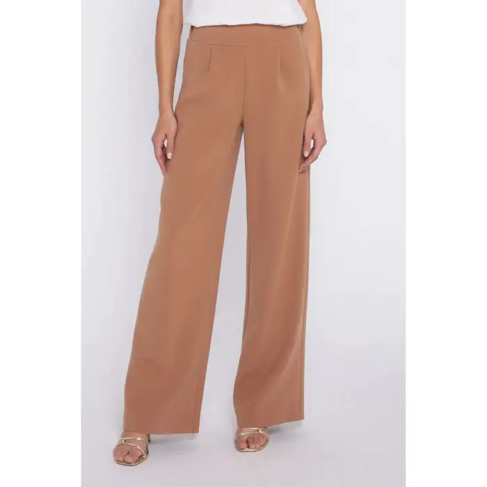 Nife Pantaloni a vita alta con pieghe donna Beige
