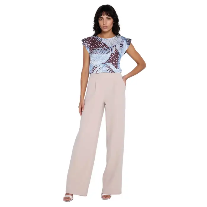 Nife Pantaloni a vita alta con pieghe donna Beige