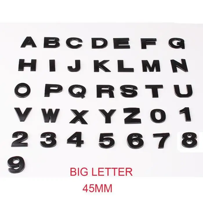 1 pz 45mm argento nero metallo fai da te alfabeto auto Auto Moto 3D adesivo per auto decalcomania distintivo distintivo adesivo per auto 6 nero