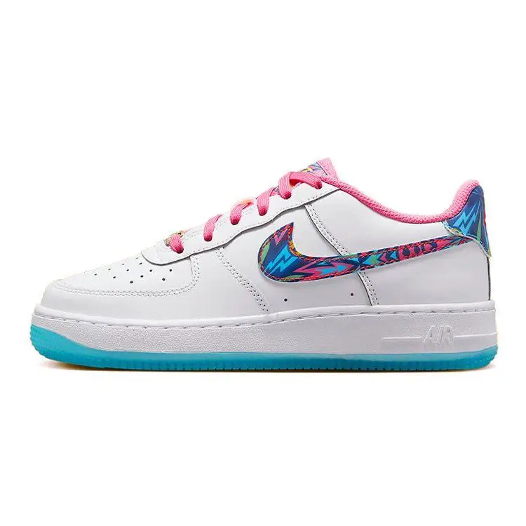 Nike Air Force 1 Low GS All-Star 2023 Sneakers per Bambini Bianco Rosa-Bagliore Giallo-Velocità DZ4883-100 37 5