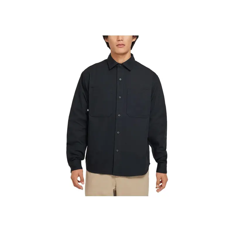 Nike Camicia a Maniche Lunghe Monocolore Stile Polo SB con Tasche Multiple Unisex Nera Bianca FV7346-010