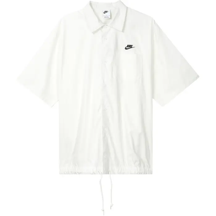 Camicia da Uomo Nike Ricamata Monocolore Vestibilità Ampia Casual Confortevole Monopetto Orlo Regolabile Maniche Corte Top Bianco Vela FN3903-133 XXL