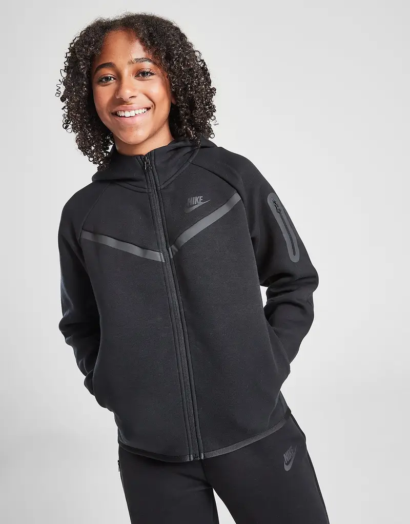 Nike Felpa con Cappuccio Tech Fleece Junior, Nero
