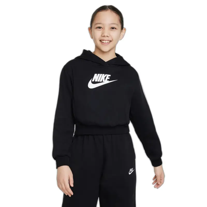 Nike Felpa da ragazza con cappuccio Club Fleece Crop HBR Noir