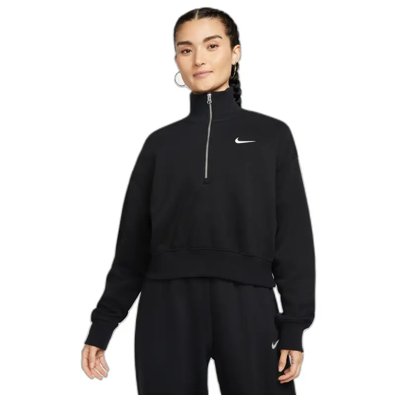 Nike Felpa donna 1/2 zip crop Phoenix Fleece Noir