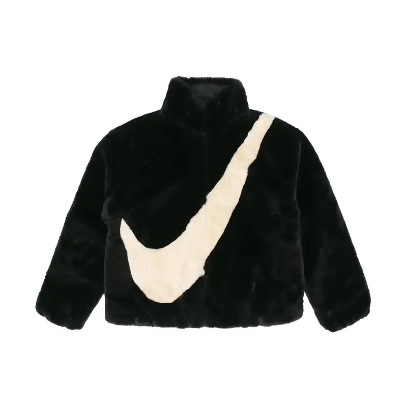 Nike Giacca con Colletto in Pile con Logo Grande Swoosh Sportswear per la Primavera Giacche da Donna Nera CU6559-010