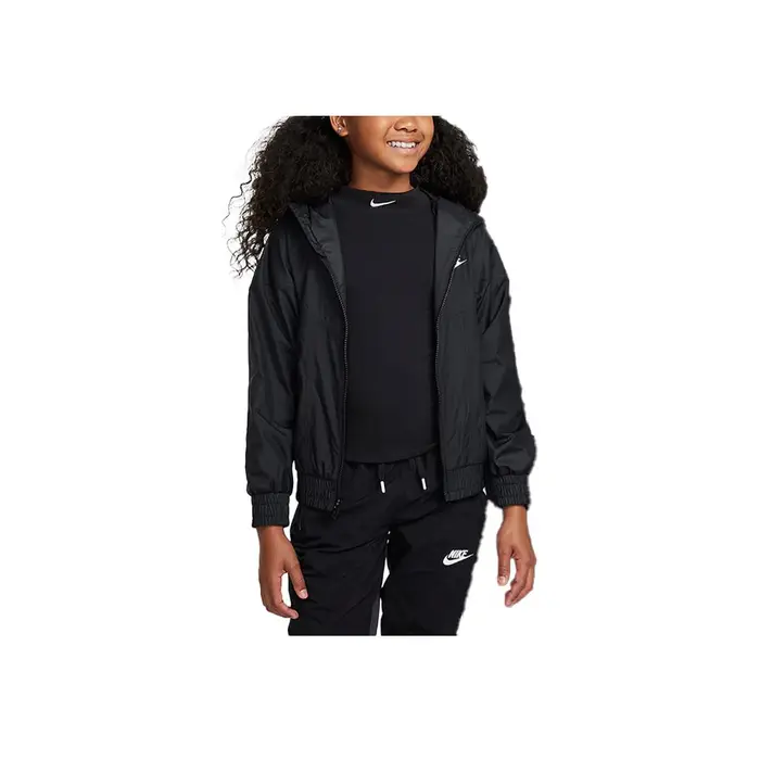 Nike Giacca Impermeabile con Cappuccio Sportswear Windrunner Comoda Casual Giacca Bambino Nero Bianco FZ5516-010