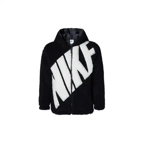 Nike Giacca in Pile Casual con Cappuccio e Zip con Lettera da Donna Nera FB8696-010