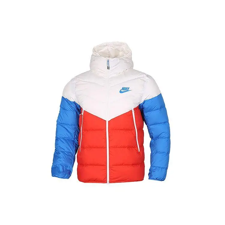 Nike Giacca Piumino Imbottito con Cappuccio Windrunner Uomo Capispalla Rosso Blu Bianco 928834-133