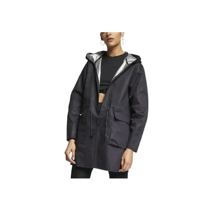 Giacca Reversibile con Cappuccio e Coulisse con Zip a Colore Unito Nike Donna Capospalla Nero AR2844-080 L