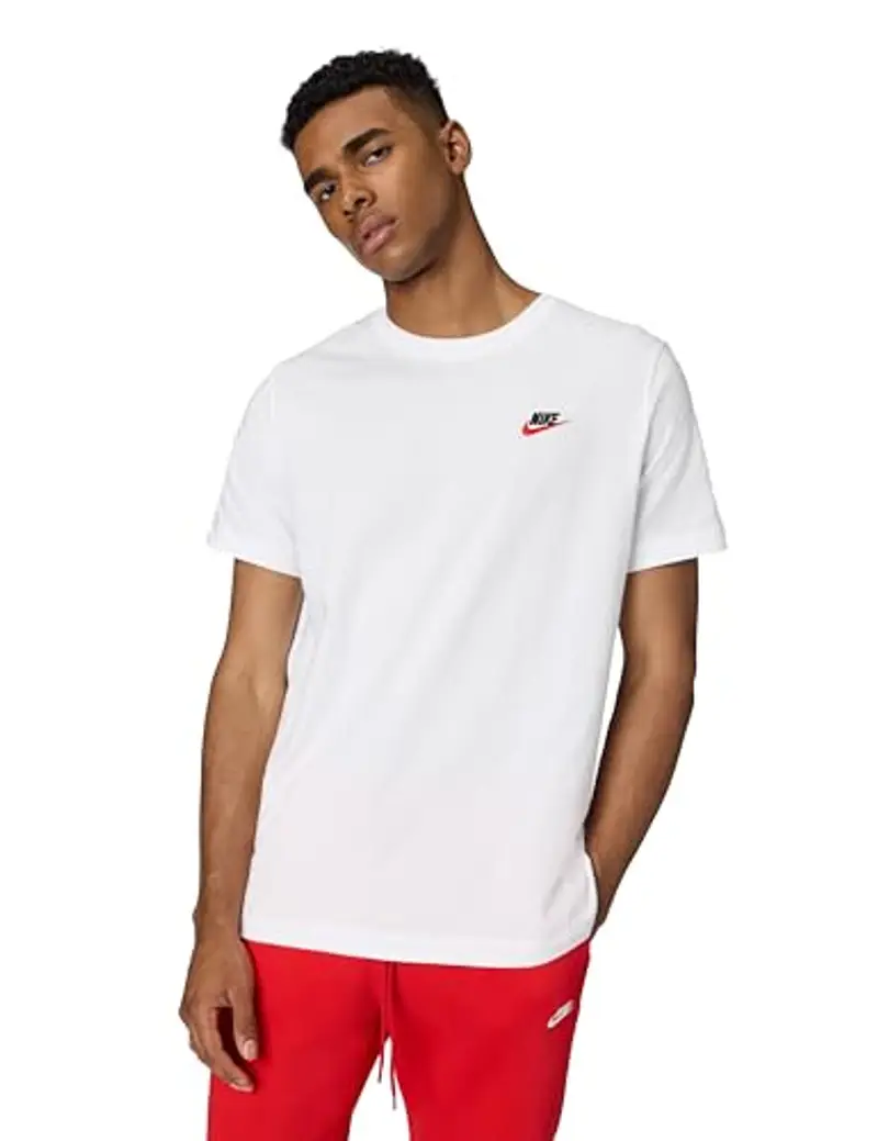 Nike M Nsw Club Tee Maglietta, White Black University Red, S Uomo