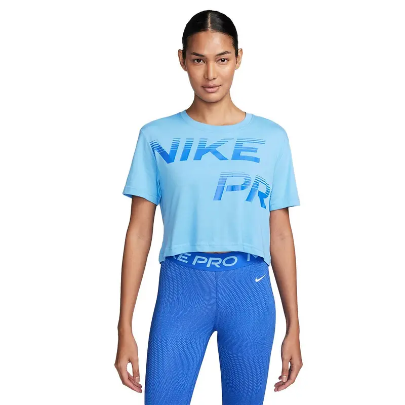 Nike Maglietta Palestra Pro Train Crop Blu Donna