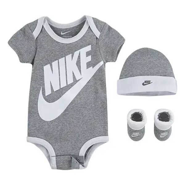 Set tutina + cuffietta + pantofole per neonato Nike NHN Furura Logo Gris