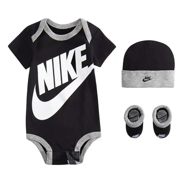 Set tutina + cuffietta + pantofole per neonato Nike NHN Furura Logo Noir