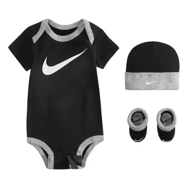Set tutina + cuffietta + pantofole per neonato Nike NHN Swoosh Noir