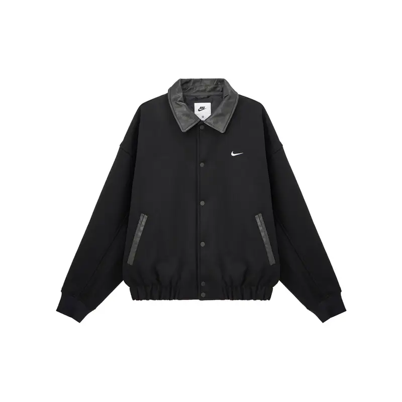Nike Solo Lana Colletto Varsity Giacca Comoda alla Moda Manica Lunga Giacca Uomo giacche Nero Bianco FZ1168-010