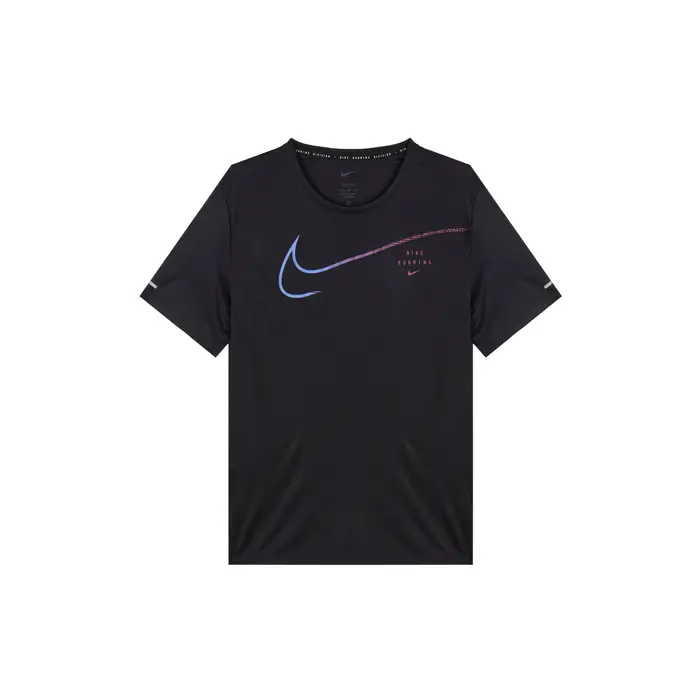 Nike T-shirt da allenamento sportivo con logo grande, traspirante, ad asciugatura rapida, girocollo, manica corta, uomo, top, nero