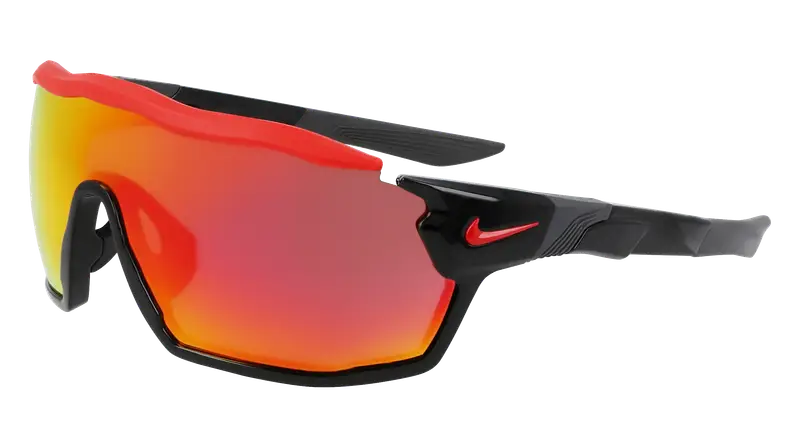 Nike Unisex SHOW X RUSH M DZ7370 010 Occhiali da sole Bio-iniettato Nero Rosso Maschera Normale Fotocromatiche