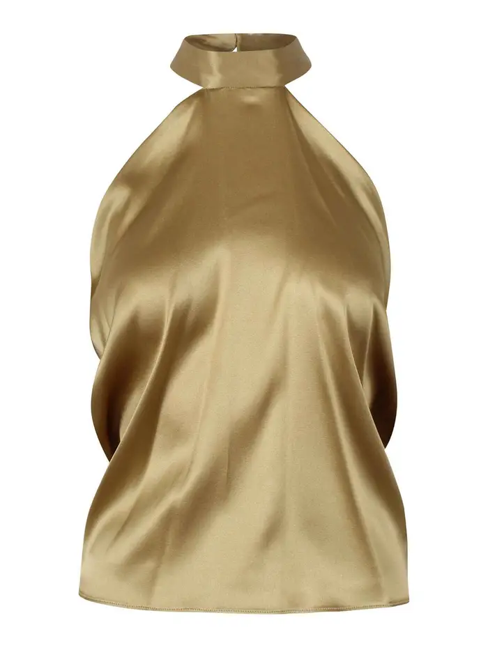 Nina Ricci Top in satin con scollo all americana Oro