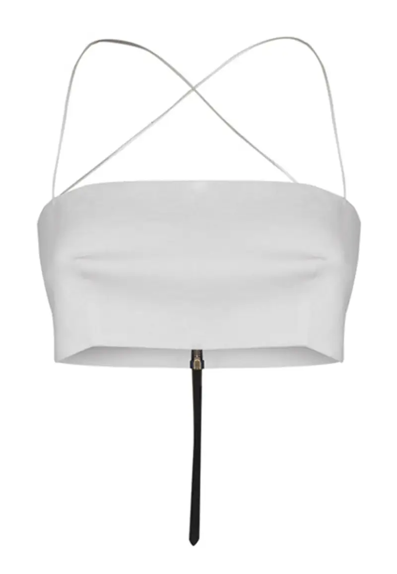 Nineminutes Top crop donna in lino bianco con spalline incrociate Donna THE NIKI LINUM 001