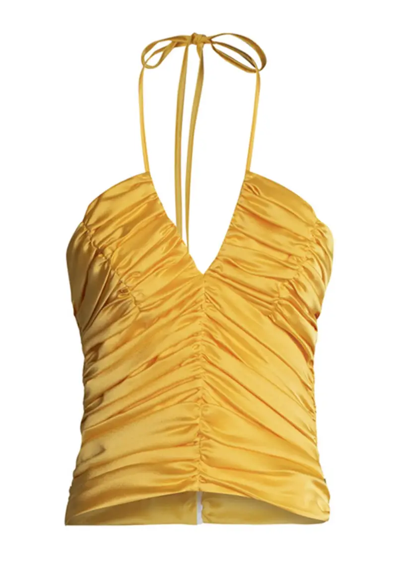 Nineminutes Top donna corto in tessuto giallo con drappeggio centrale e scollo a V Donna THE PAOLINA TOP 007