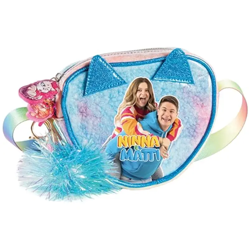 NINNA e MATTI Borsetta Rainbow a Forma di Cuore Con Pon Pon - 15x13x4 cm