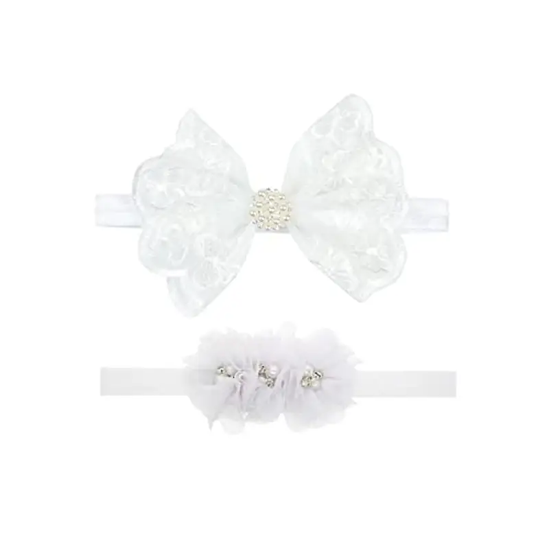 Nishine 2 confezioni per battesimo per neonato, con fiocco bianco, fascia per capelli per bambini