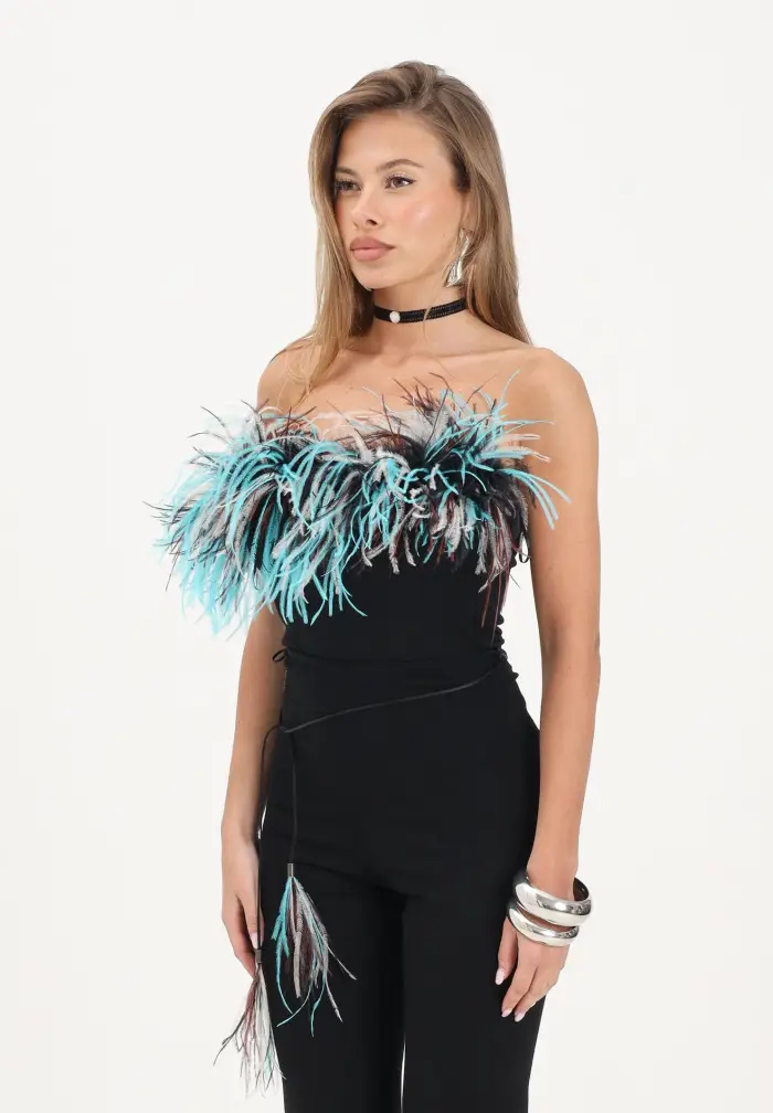 Body nero da donna con piume