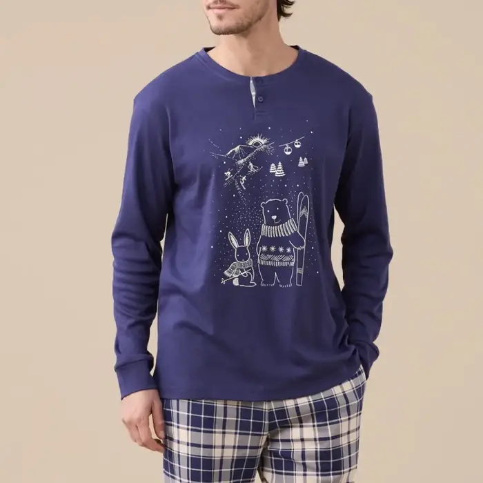 Noi Di Notte Pigiama caldo cotone 3154 neve uomo blu navy