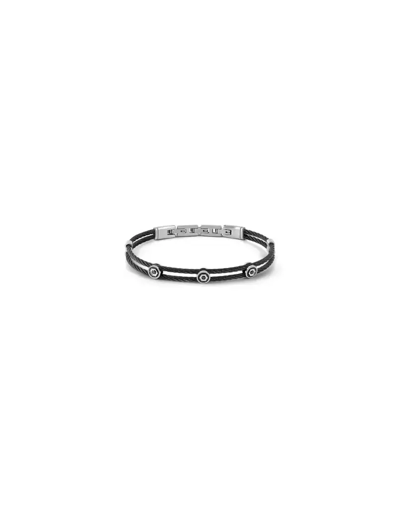 Nomination Bracciale Uomo Sealover in acciaio satinato e dettagli pvd argento e zirconi neri 135003/007