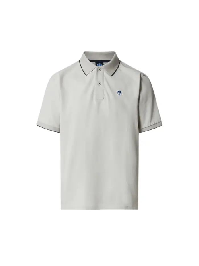 North Sails polo in cotone bianco con bordi a contrasto e patch logo