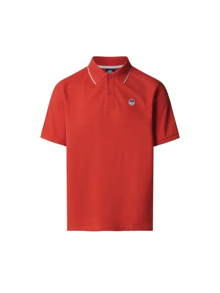 North Sails polo in cotone rosso con bordi a contrasto e patch logo