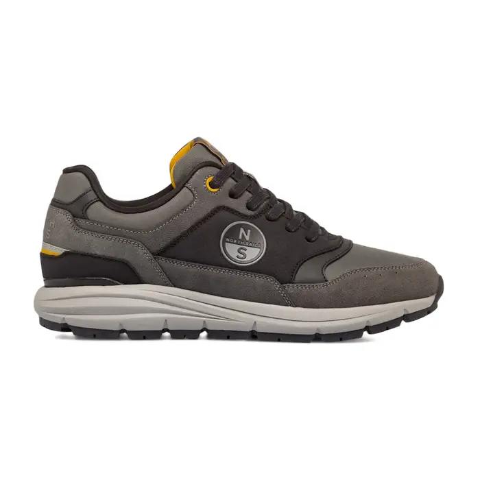 NORTH SAILS Sneakers grigie e nere da uomo con dettagli gialli, effetto scamosciato e logo