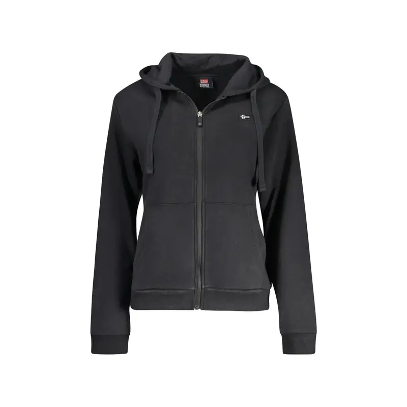 Norway 1963 Felpa Donna Nero Zip Cappuccio Felpata Tasche Stampa Logo