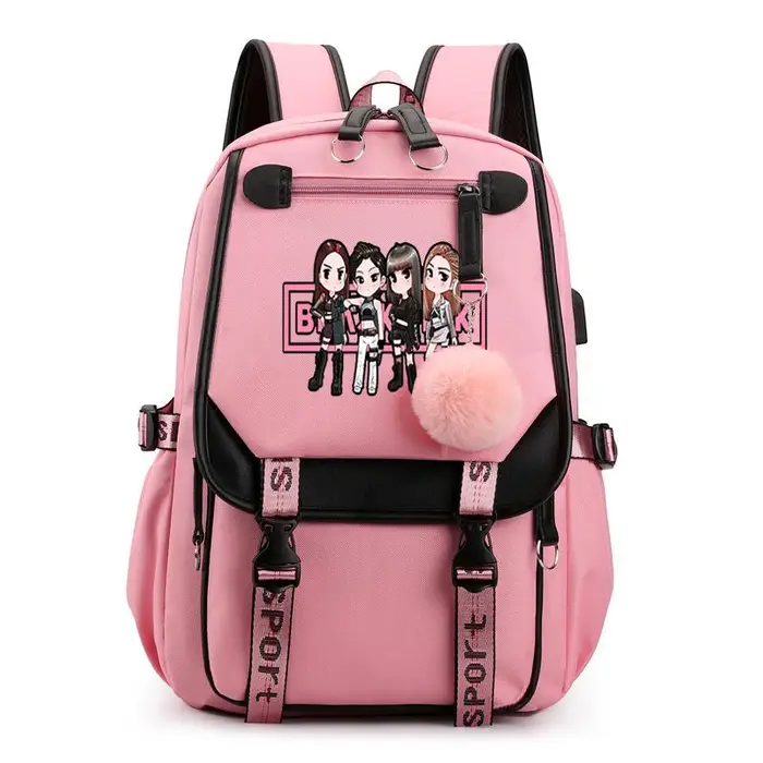 Zaino per laptop impermeabile Zaino rosa femminile Carica USB Zaino per computer da 14 15 pollici Borsa da scuola in tessuto Oxford per adolescenti one size
