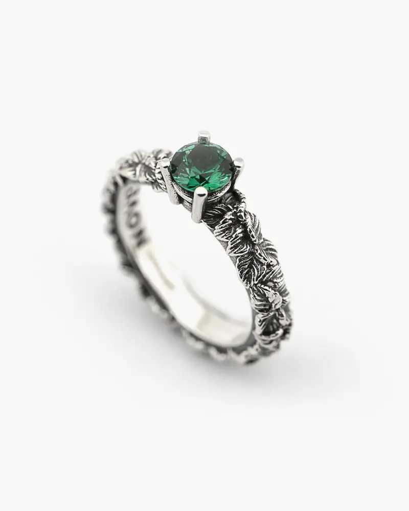 Nove25 Anello Fedina Solitario Foglie Con Zirconia Cubica Verde Brunito Lucido