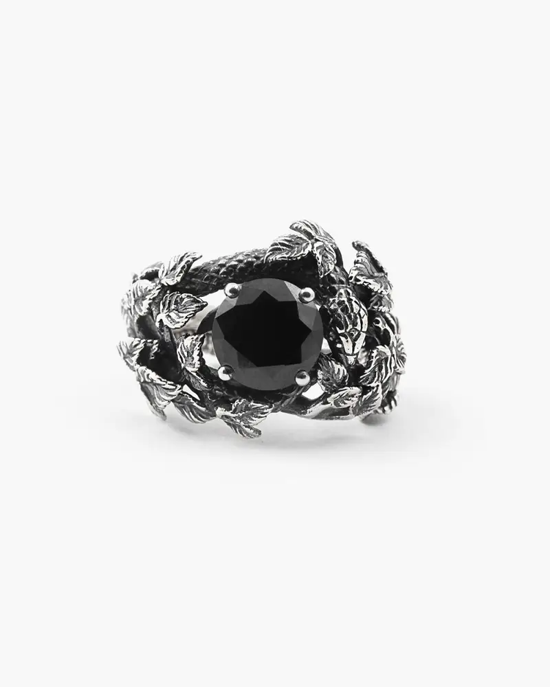 Nove25 Anello Solitario Eden Con Serpenti E Zirconia Cubica Nera Brunito Lucido