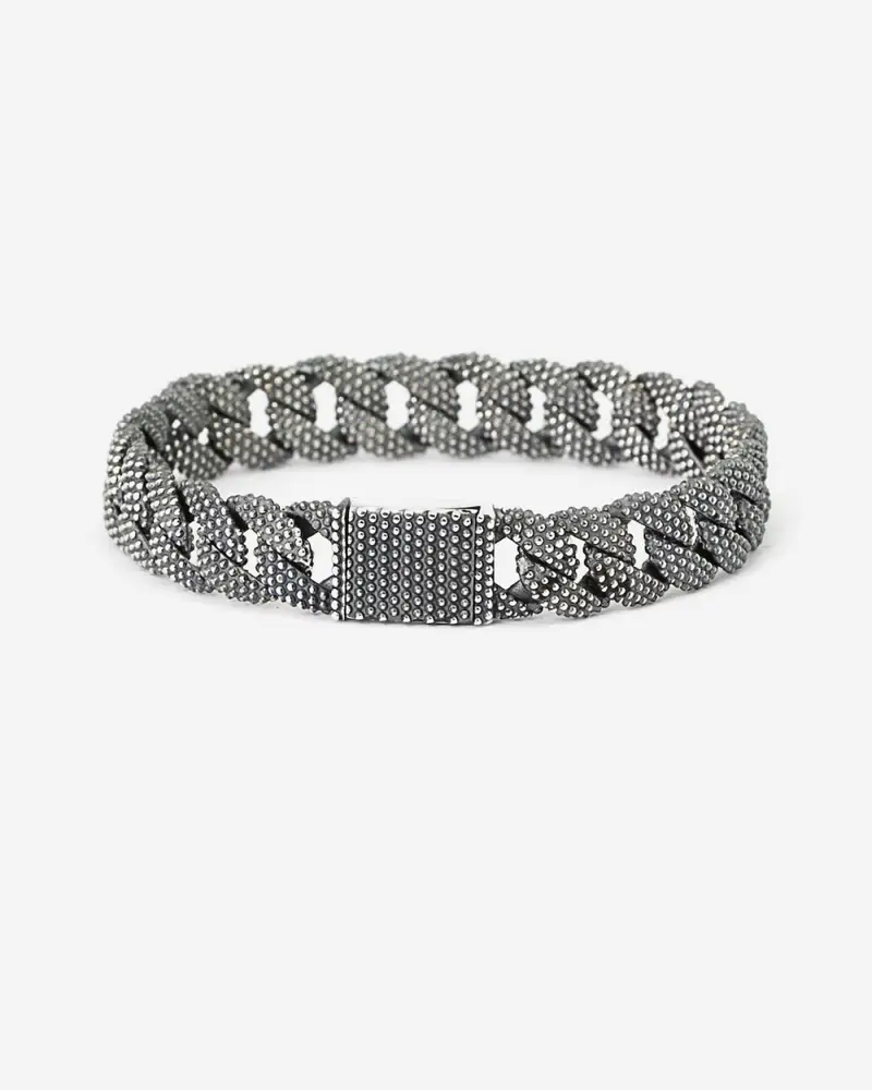 Nove25 Bracciale Grumetta Piccola Puntinata In Argento Brunito Lucido