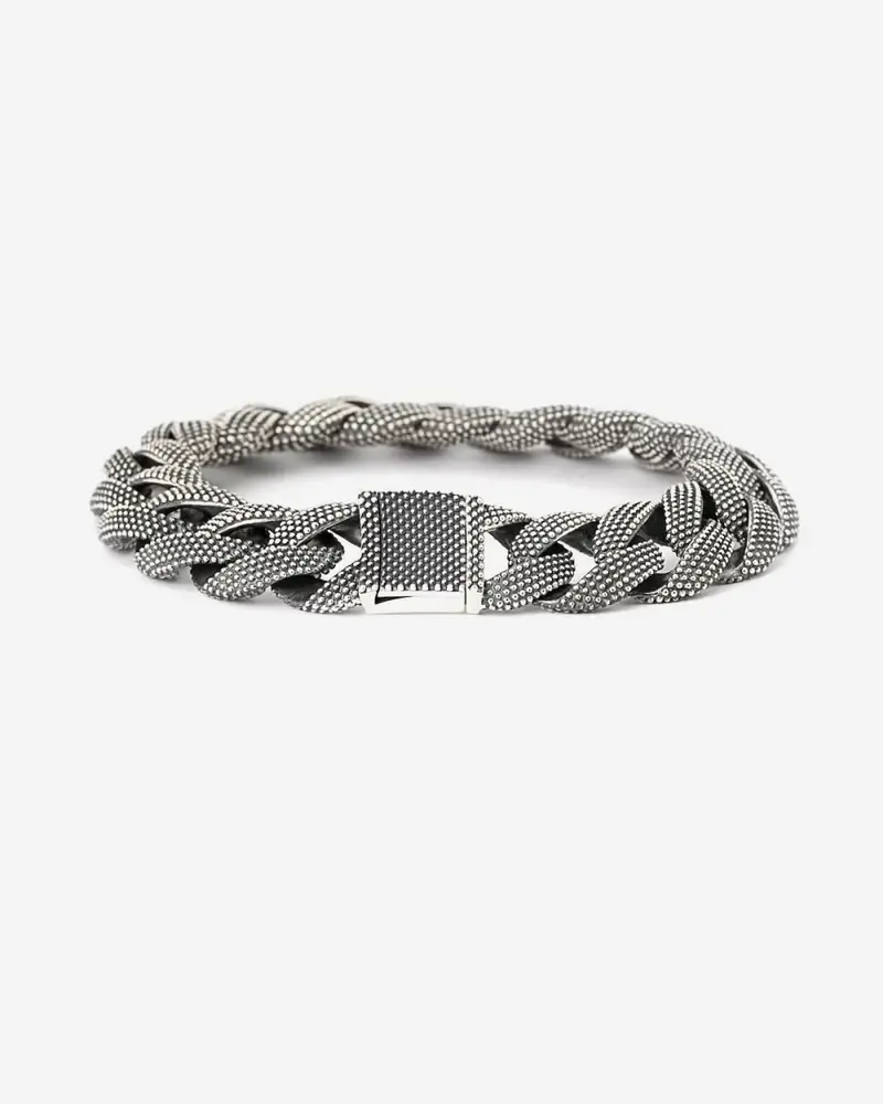 Nove25 Bracciale Grumetta Puntinata In Argento Brunito Lucido