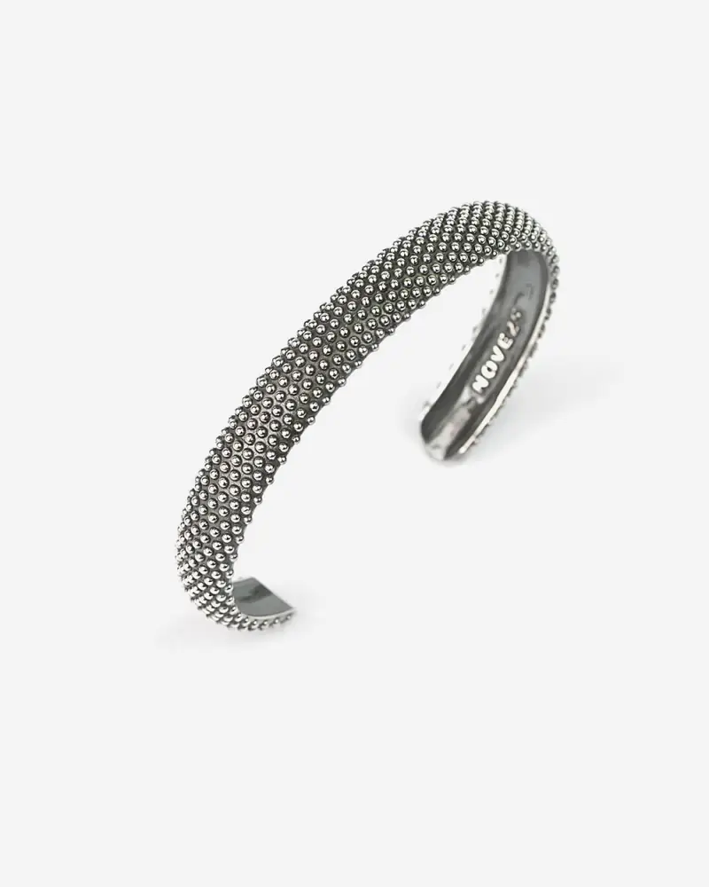 Nove25 Bracciale Rigido Puntinato In Argento Brunito Lucido