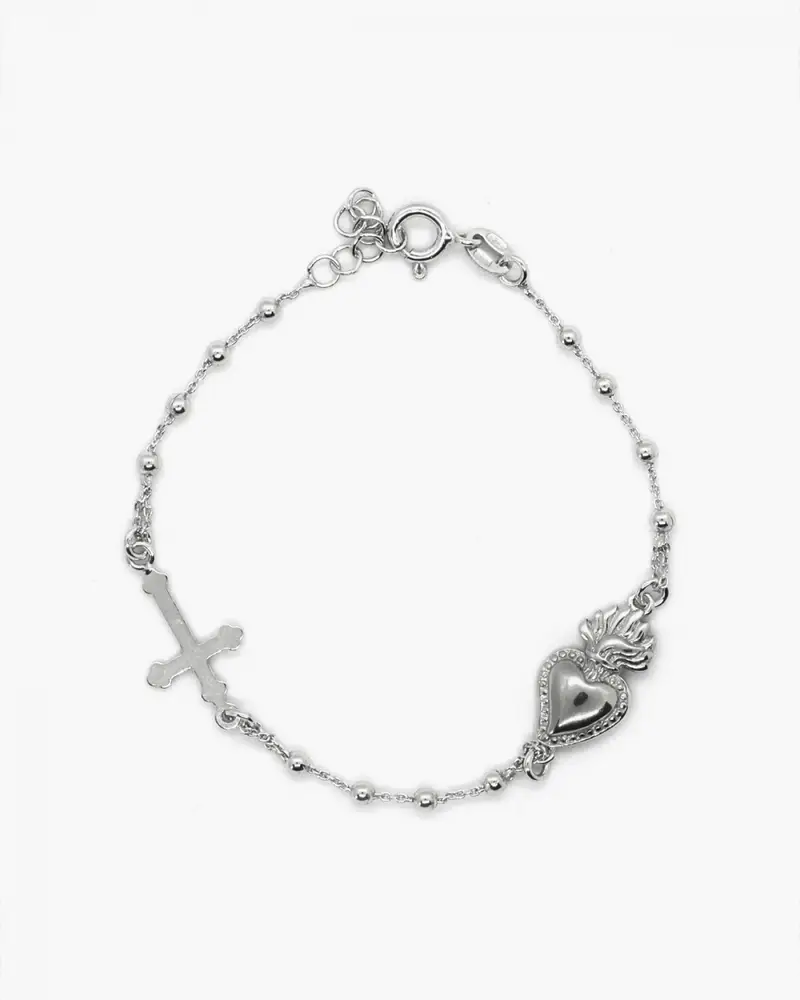 Nove25 Bracciale Rosario Cuore Ex-voto E Croce Gotica Lucido