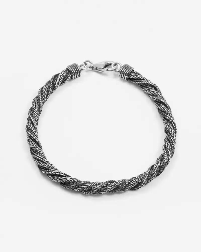 Nove25 Bracciale Treccia Ritorta In Argento Brunito Lucido